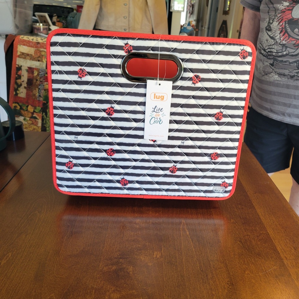 LUG Flatbed 2 Collapsible Multi-Purpose Organizer Ladybugs Striped 22X12 NEW - Picture 3 of 16